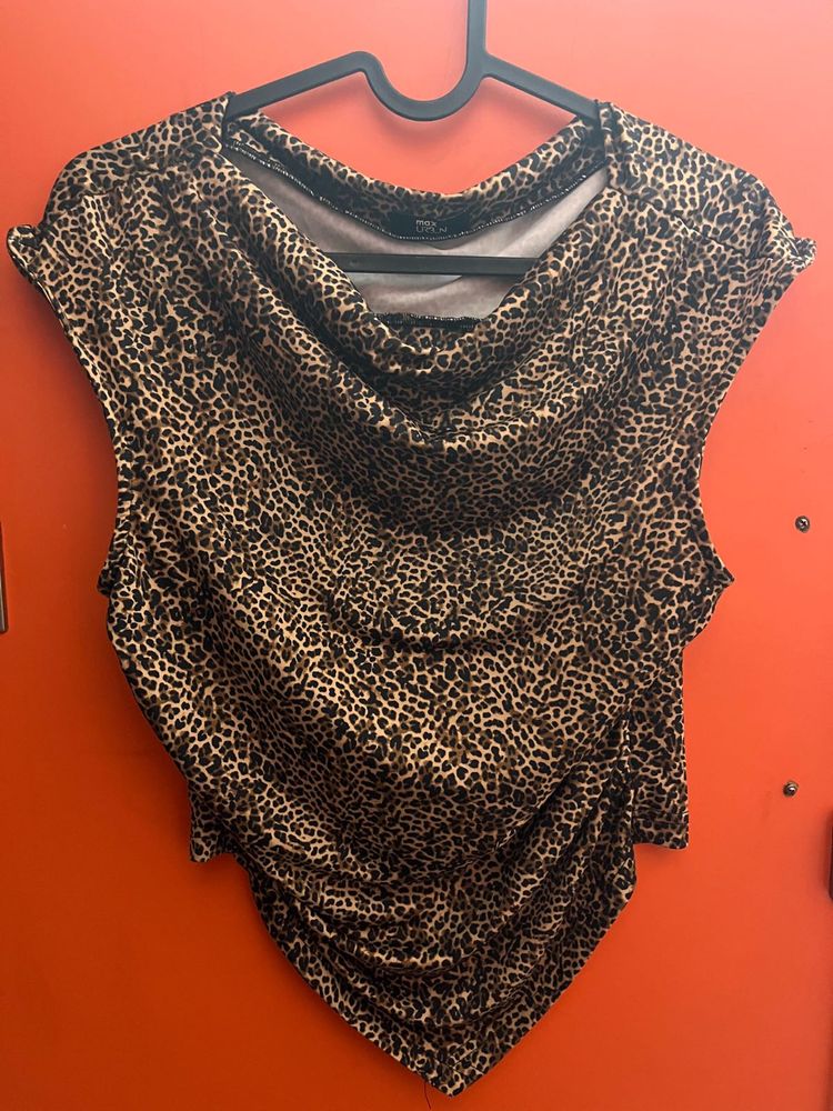 Leopard Print Cowl Neck Top
