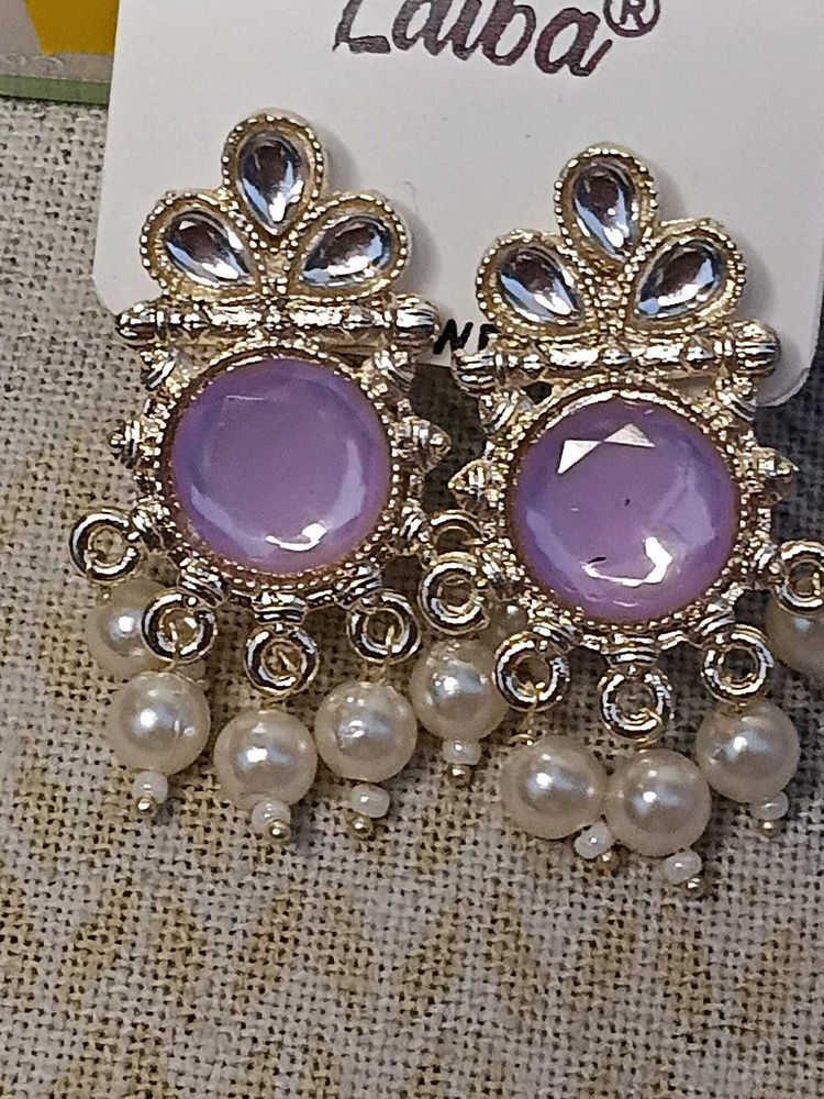 Elegant Lavender Pearl Dangle Earrings