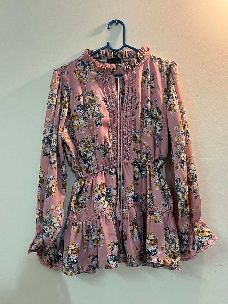Chic Pink Floral Print Kurta