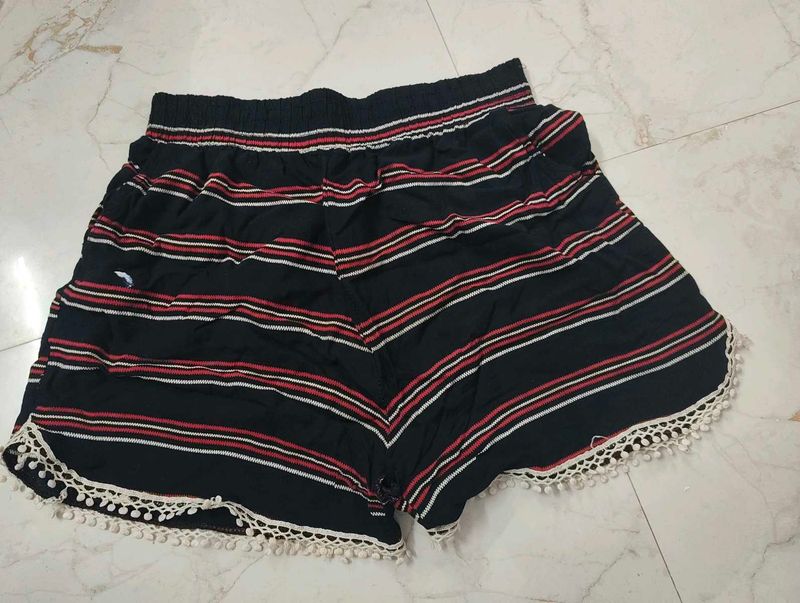 Striped Shorts with Lace Trim