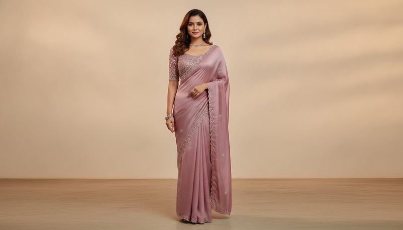 Elegant Pink Saree with Embellished Blouse