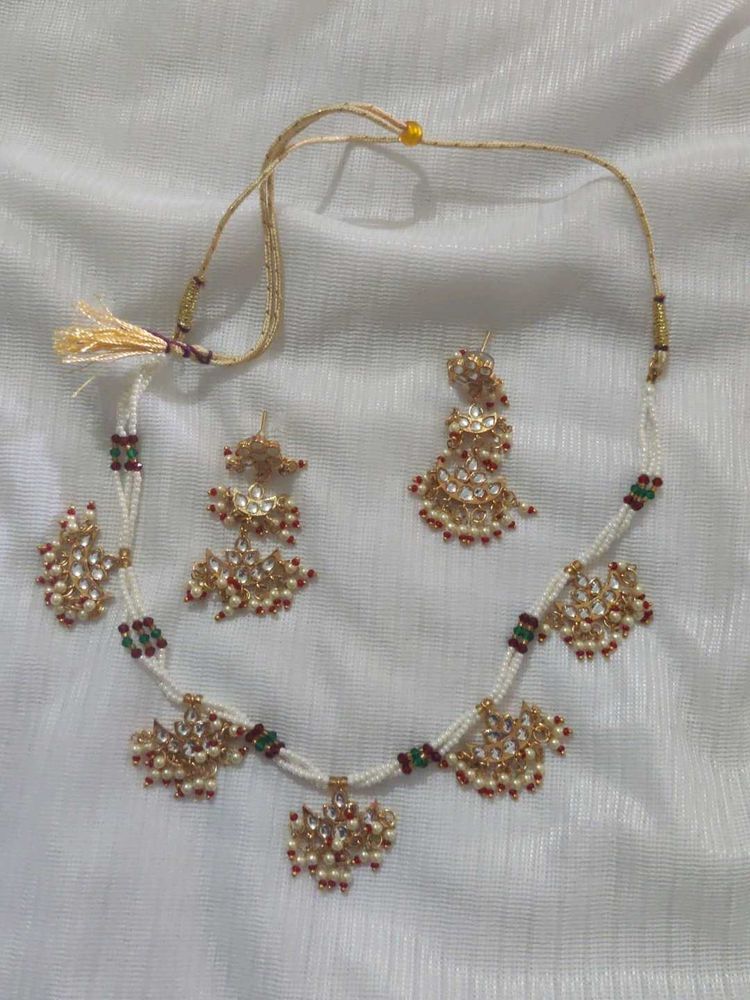 Elegant Pearl &amp; Kundan Necklace Set