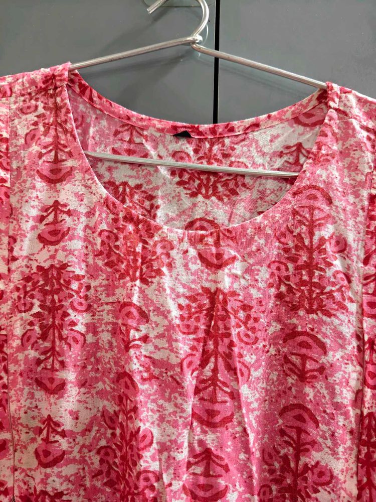 Pink Block Feeding Print Cotton Kurta