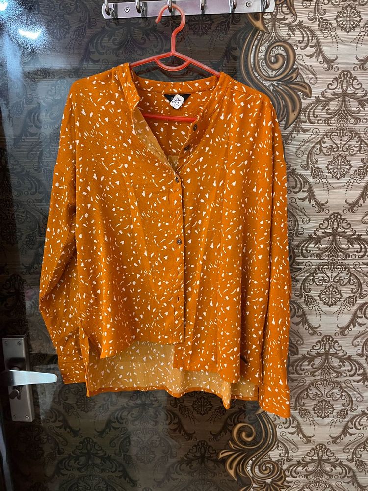 Trendy Orange Printed Long Sleeve Top