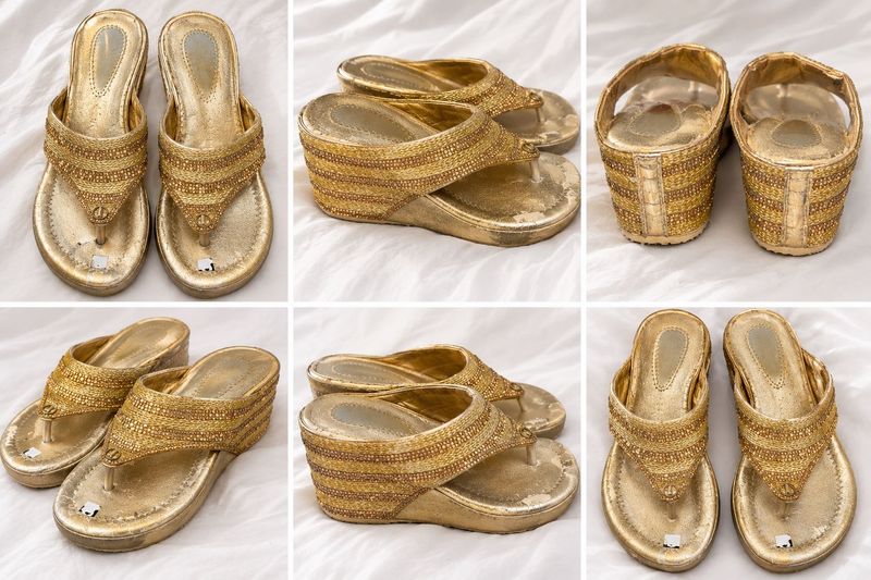 Sparkling Gold Wedge Flip-Flops