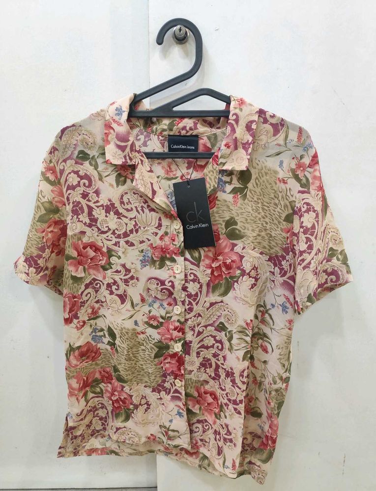 Calvin Klein Floral Button-Up Shirt - L