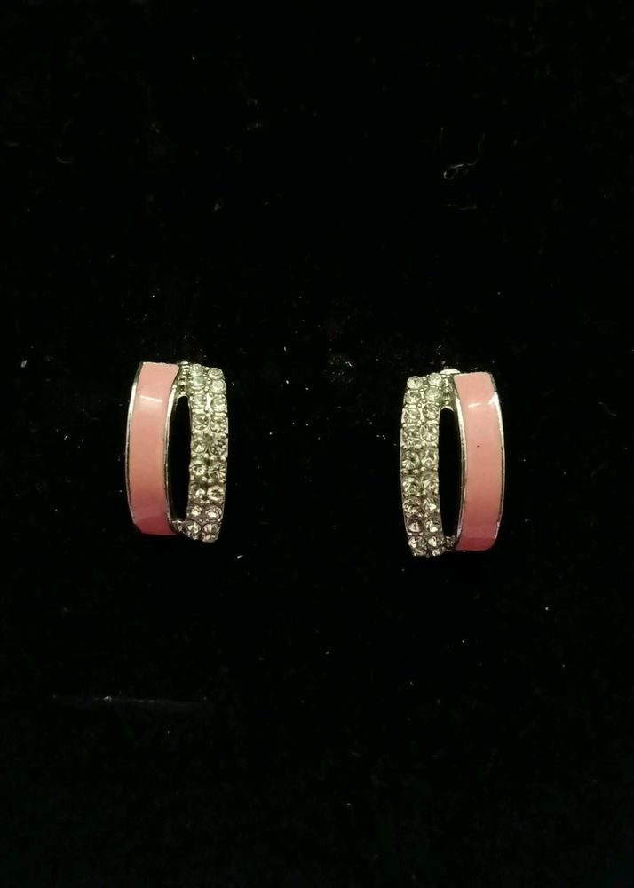 Chic Pink &amp; Crystal Hoop Earrings