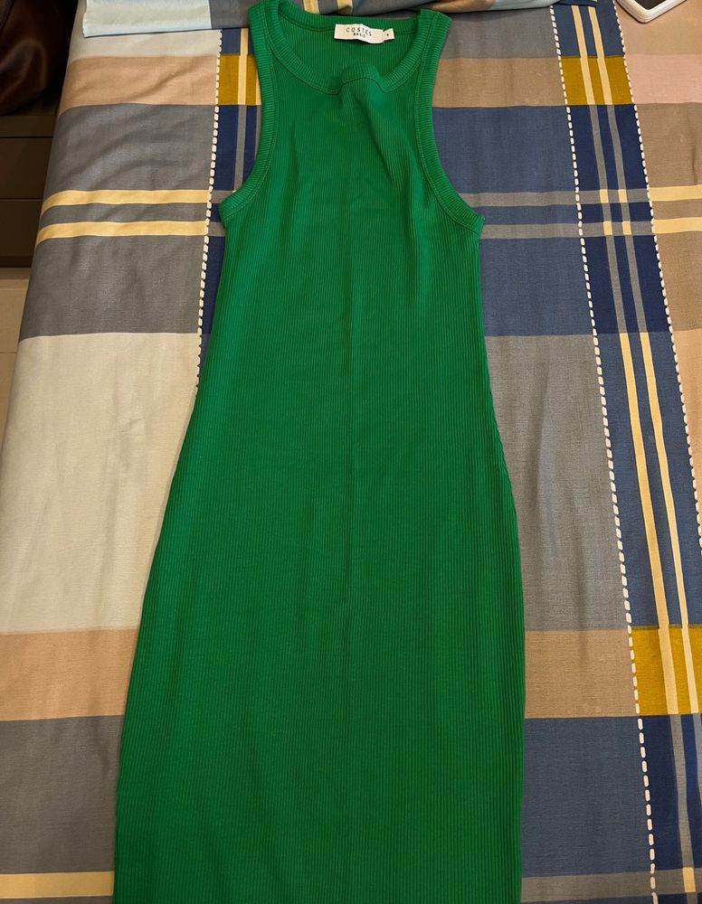 Ribbed Knit Sleeveless Midi Dress - Emerald Green