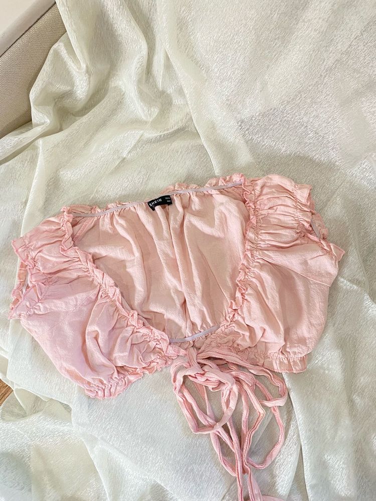 Cute Pink Ruched Crop Top