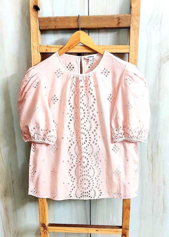 Pink Eyelet Puff Sleeve Top Size-38