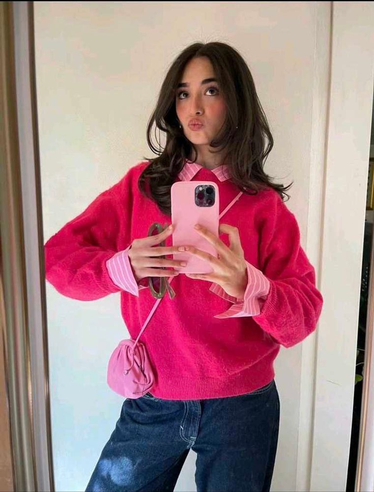 Cozy Fuchsia Sweater with Print