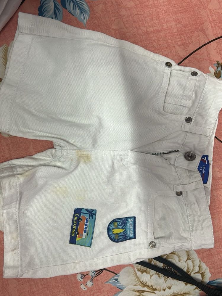 White Denim Shorts with Patches