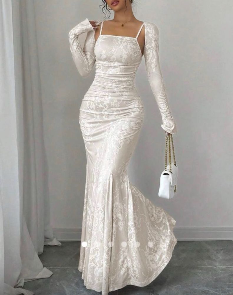 Elegant White Lace Fishtail Dress