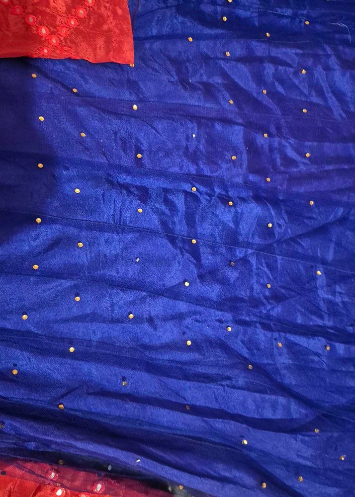 Blue &amp; Red Embellished Saree