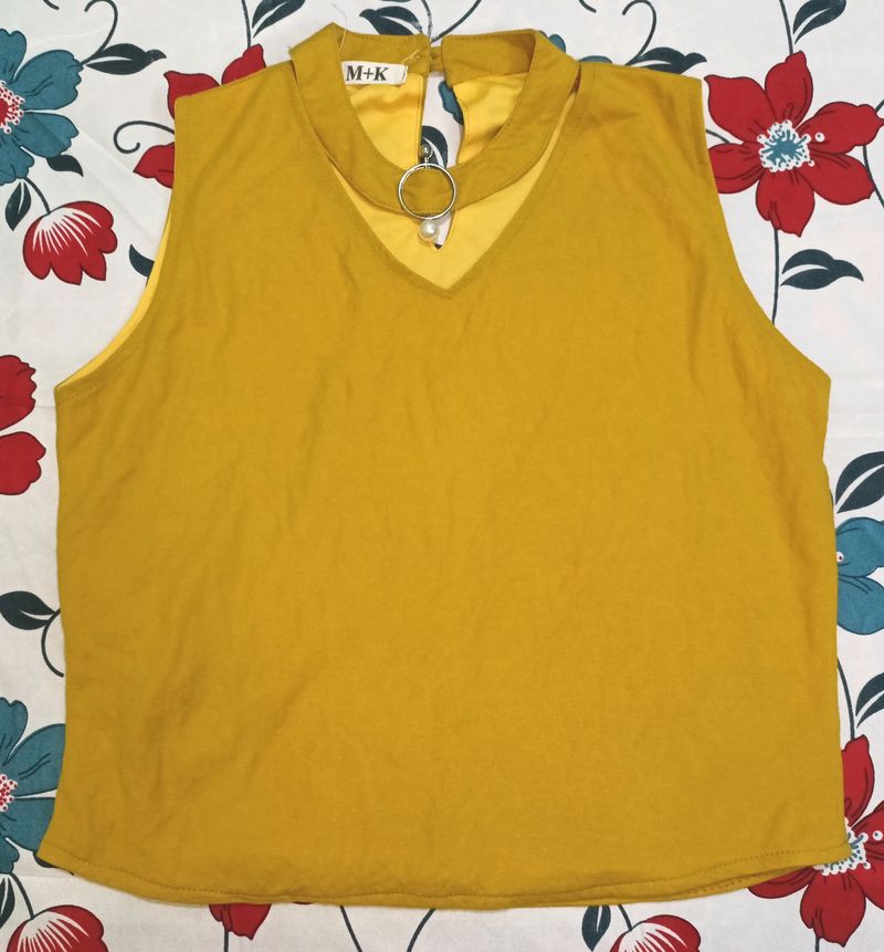 Mustard Sleeveless Top with Ring Detail