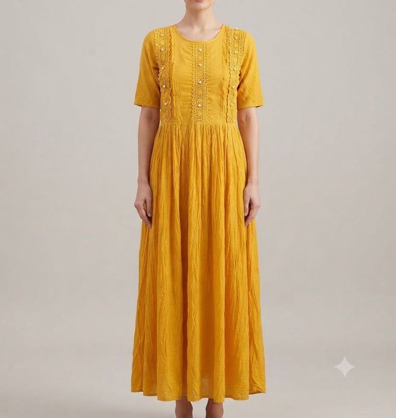 Yellow Kurta with Pearls
