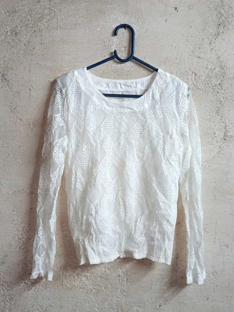 White Lace Long Sleeve Top Layered