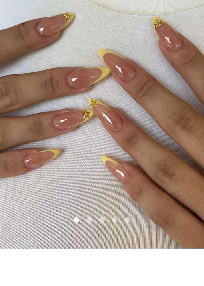 set of 2 -French Tip Nails w Star Embellishment
