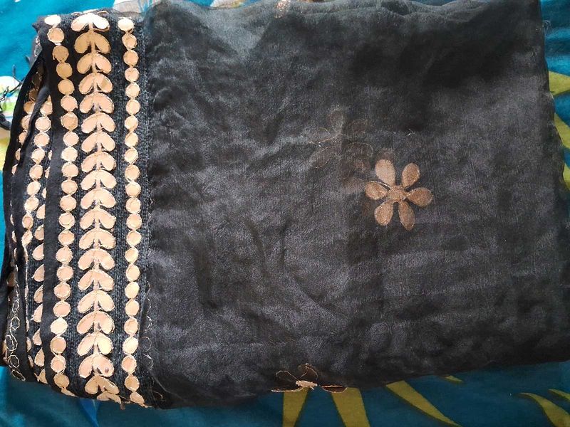 Elegant Black dupatta Golden Border
