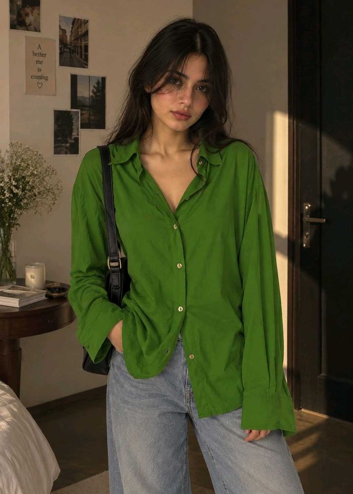 Vibrant Green Oversized Button-Up Shirt