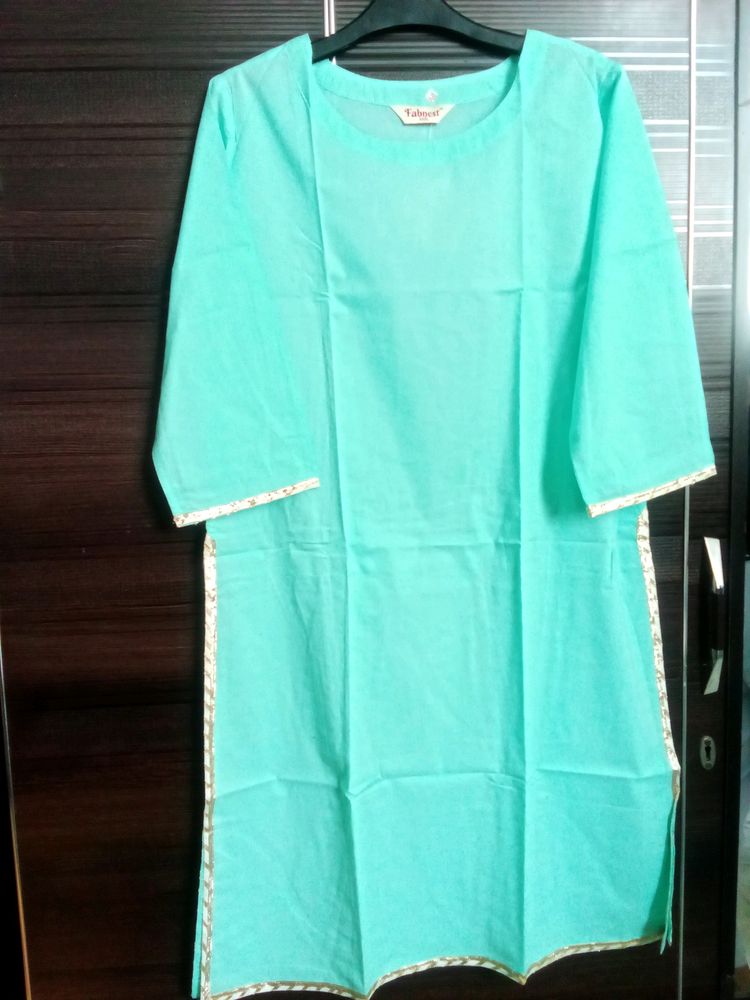 Fabnest womens cotton Light teal straight kurta and pant set