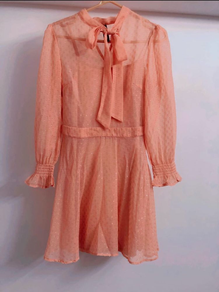 Chic Peach Polka Dot Mini Dress
