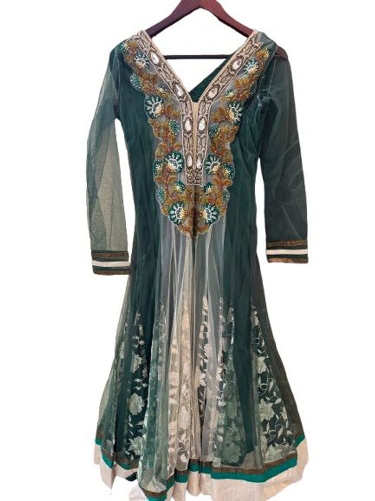 Hand Stitched Embroidered Green Kurta with Dupatta