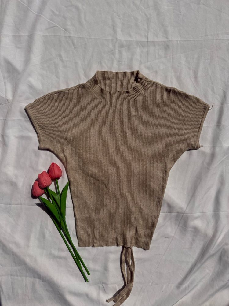 Ribbed Mock Neck Dolman Sleeve Top