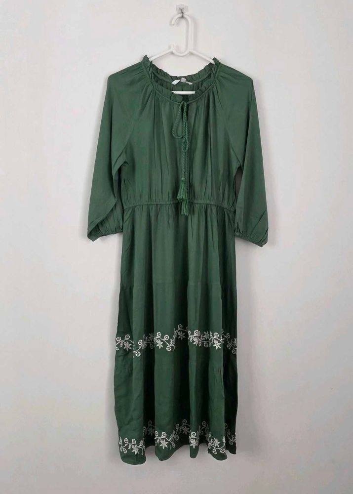 Elegant Embroidered Green Dress