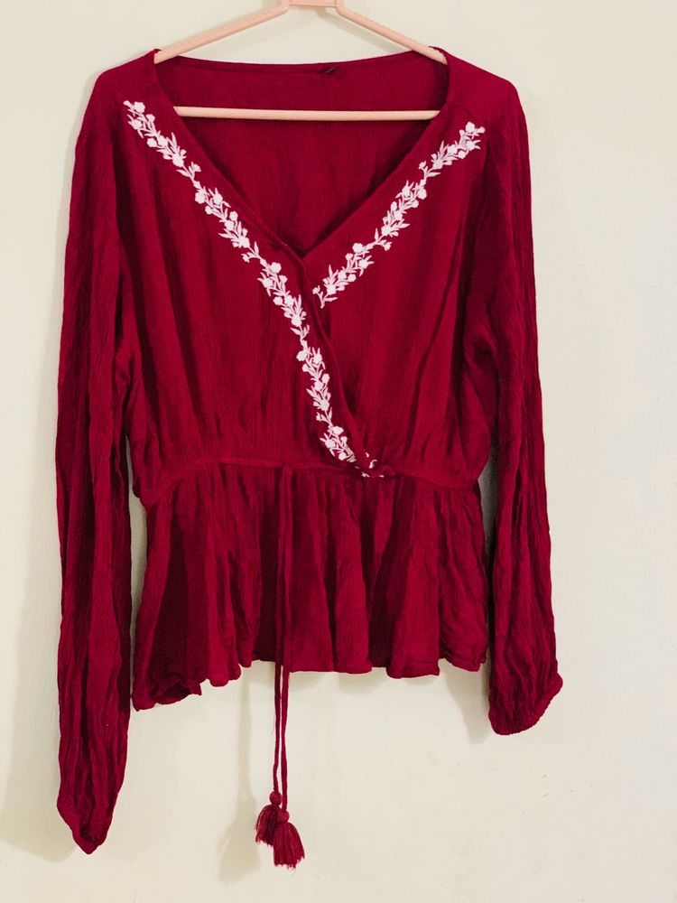 maroon embroidered  Top