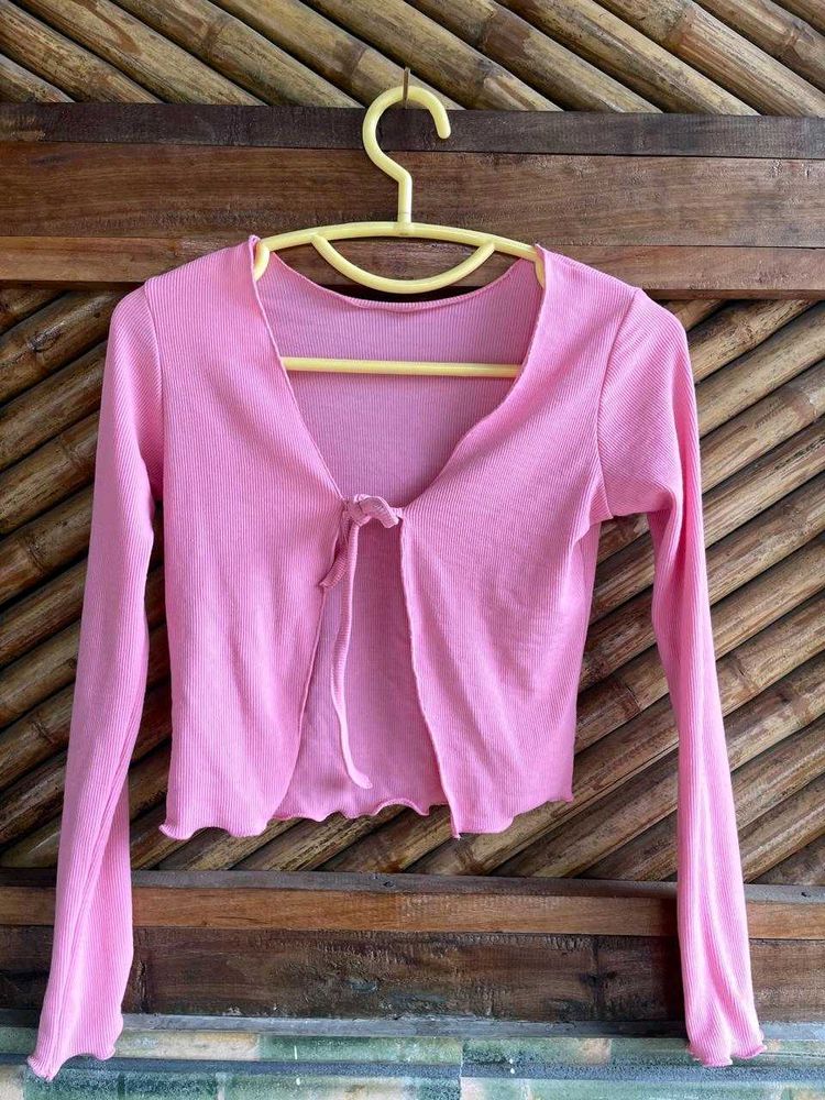 Cute Pink Tie-Front Cardigan