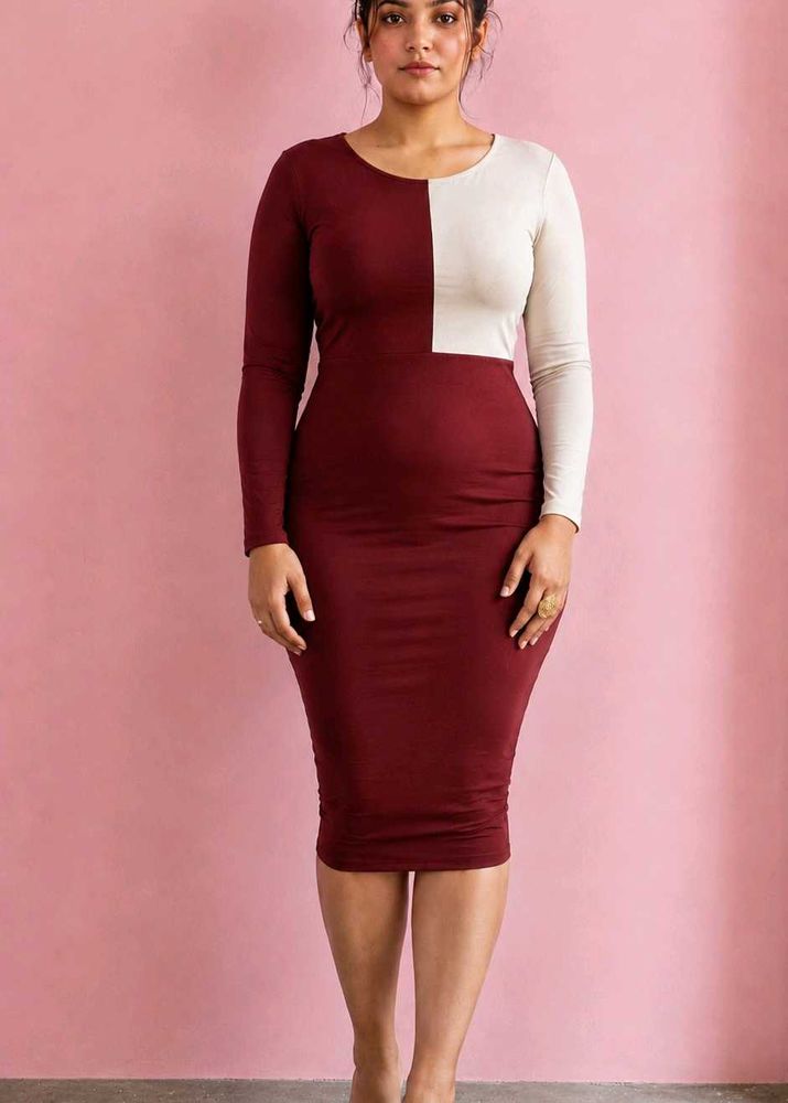 Chic Two-Tone Long Sleeve Bodycon Dress