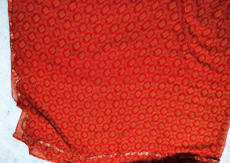 Red Saree with Golden Print