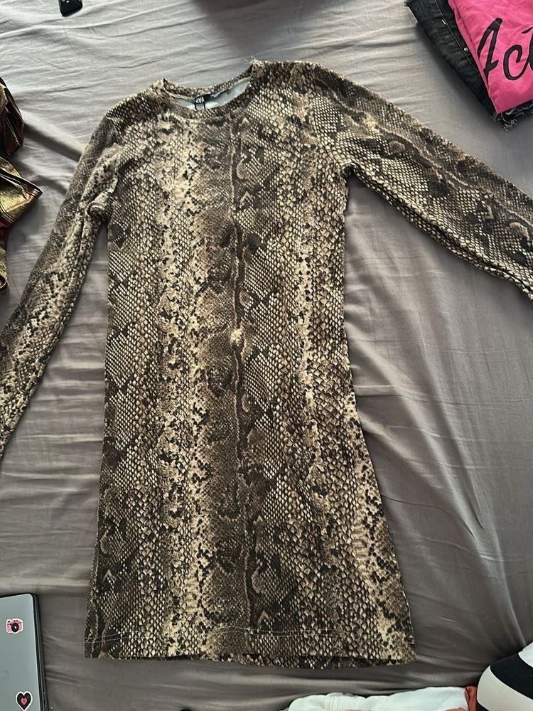 Snake Print Long Sleeve Mini Dress