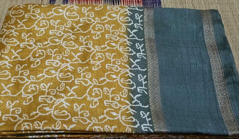 New Elegant Yellow &amp; Grey Border Saree