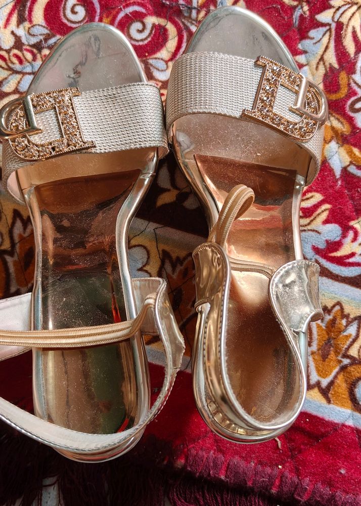 Gold Embellished Heeled Sandals