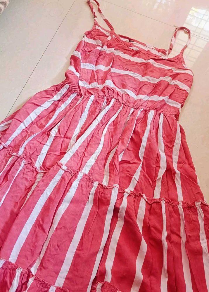 Womens Sleeveless Kurta Top Pink Off White
