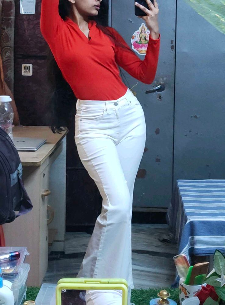 Flying Machine White Flared Jeans