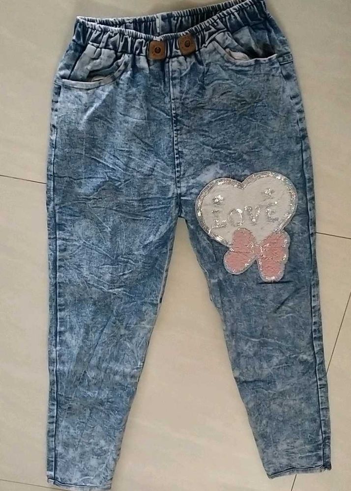 Girls' Acid Wash Jeans with Heart Applique