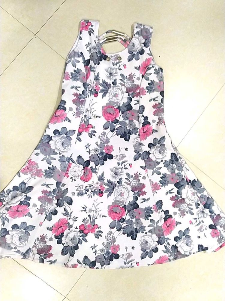 Floral A-Line Dress with Criss-Cross Back