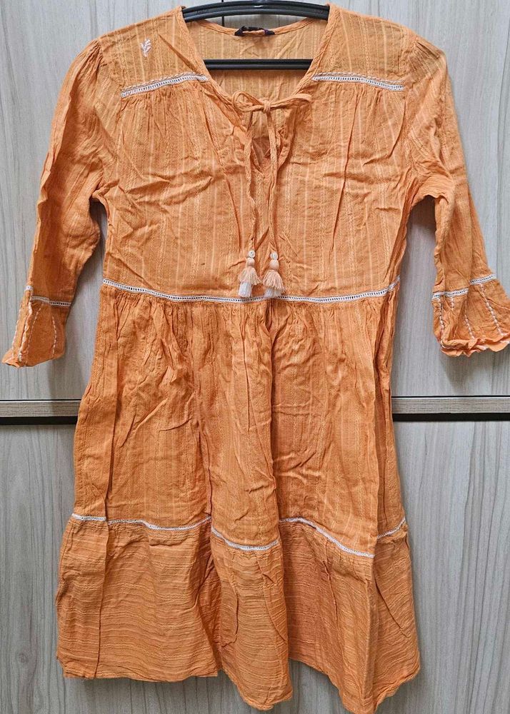 Orange Woven A Line Bohemian Dress
