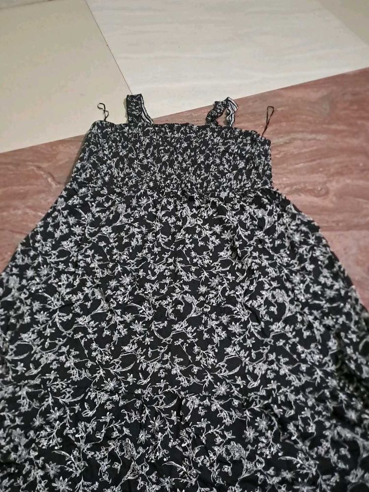Black Floral Print Summer Dress