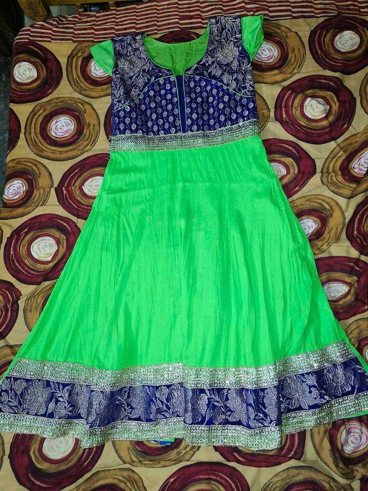 Parrot Green Ethnic Anarkali Kurti