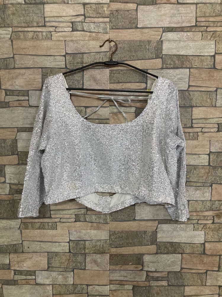 Sparkling Sequin backless blouse
