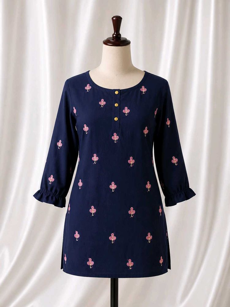 Embroidered Navy Blue Kurta