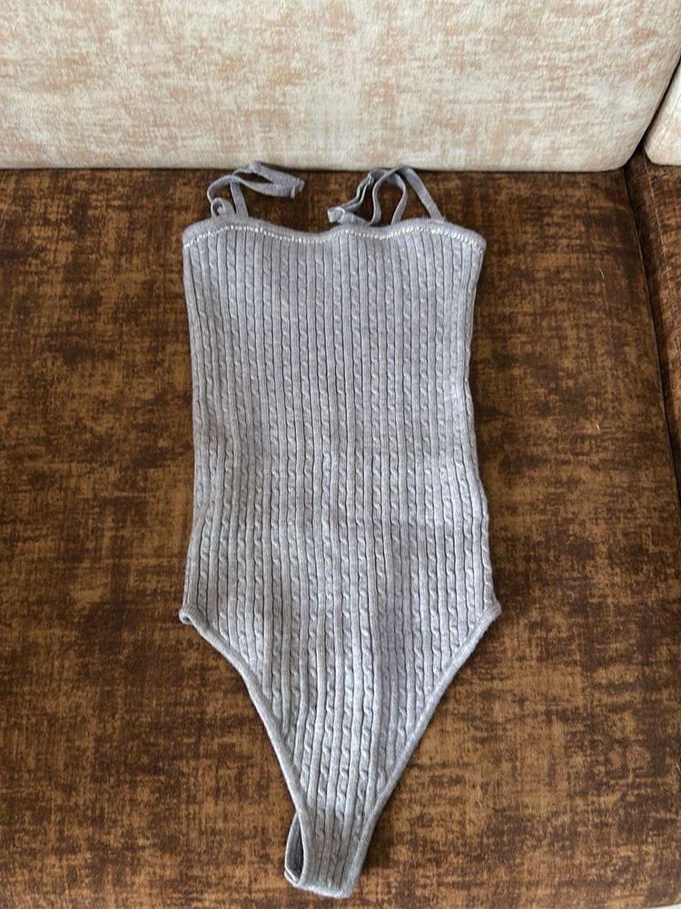 Victoria’s Sectet Luxe Gray Cable Knit Bodysuit