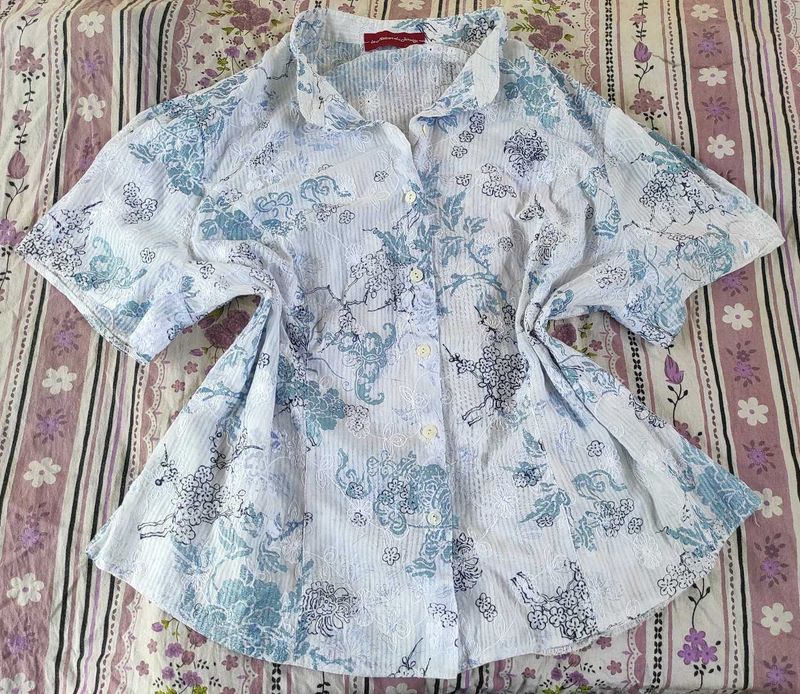 Boho Floral Print Short Sleeve Shirt