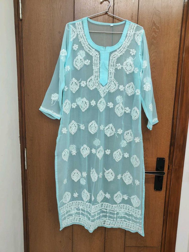 Blue Lakhnavi Chikankari Handwork Kurta