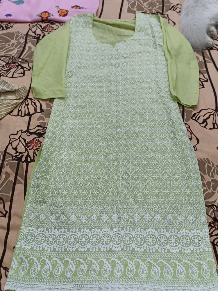 Pista Green Colour Straight Kurti