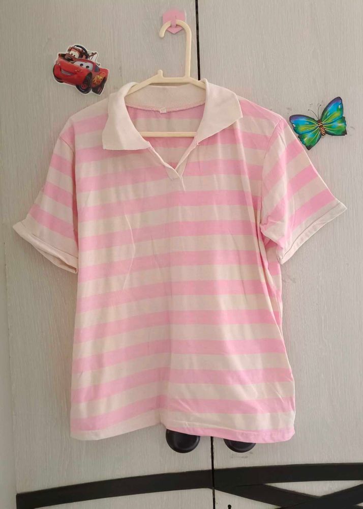 Cute Pink Striped Polo Shirt